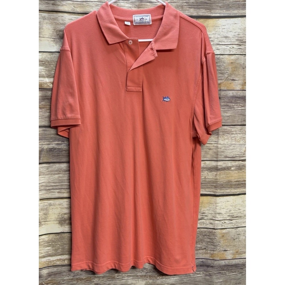 Southern Tide Men's Large The Skipjack Polo Shirt Orange Short Sleeve Logo